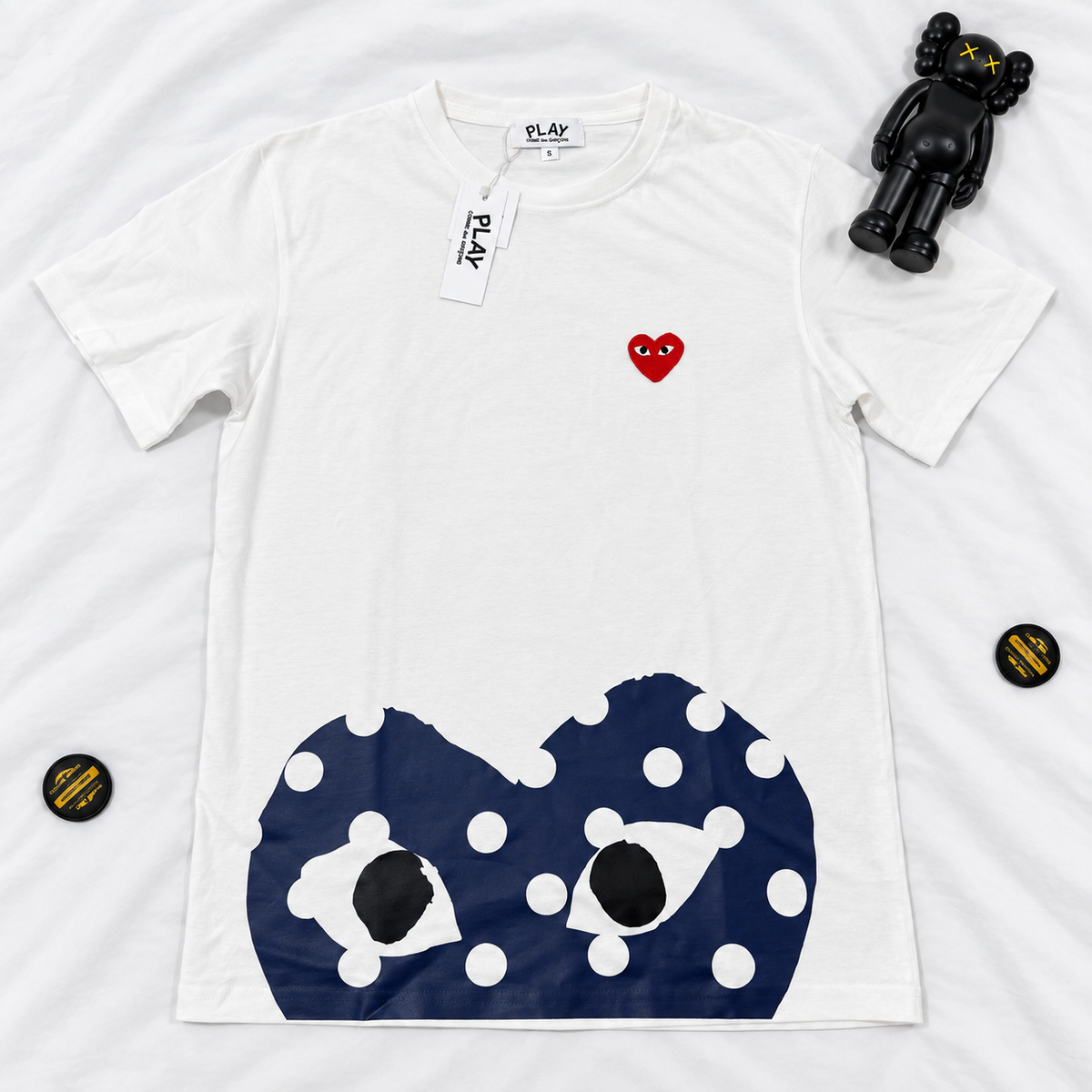 CDG PLAY BIG BLUE HEART DOWN WHITE TEE