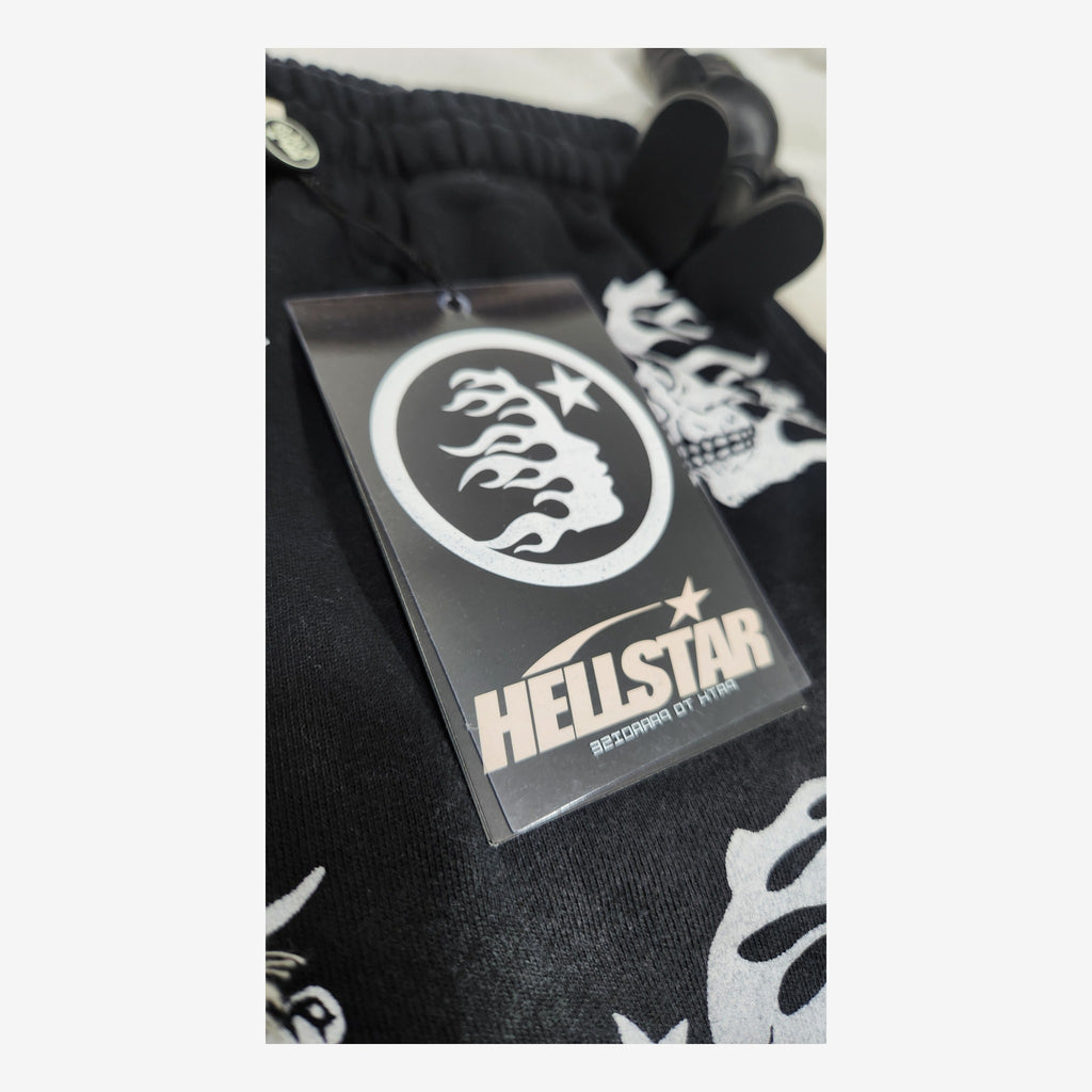 HELLSTAR SKULLS COTTON BLACK SHORTS