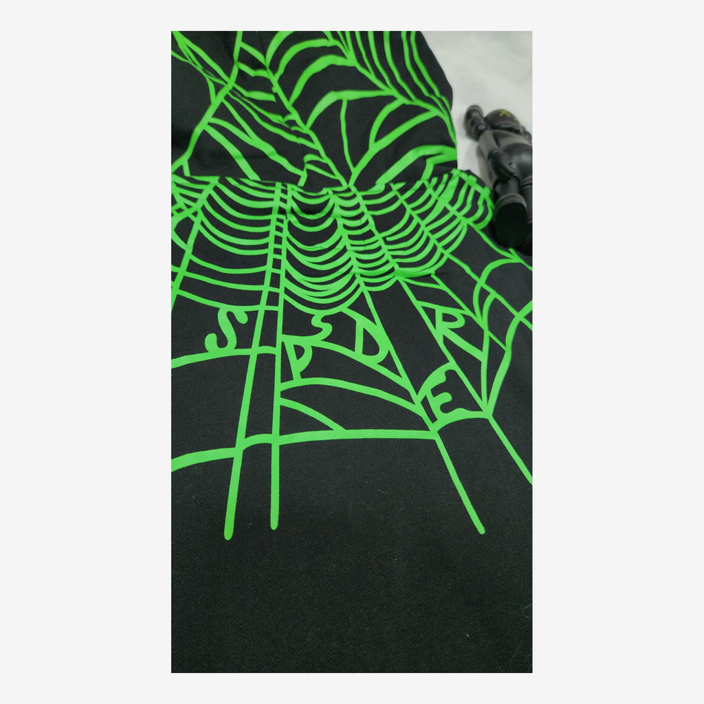 SP5DER BLACK GREEN NEON WEB HOODIE