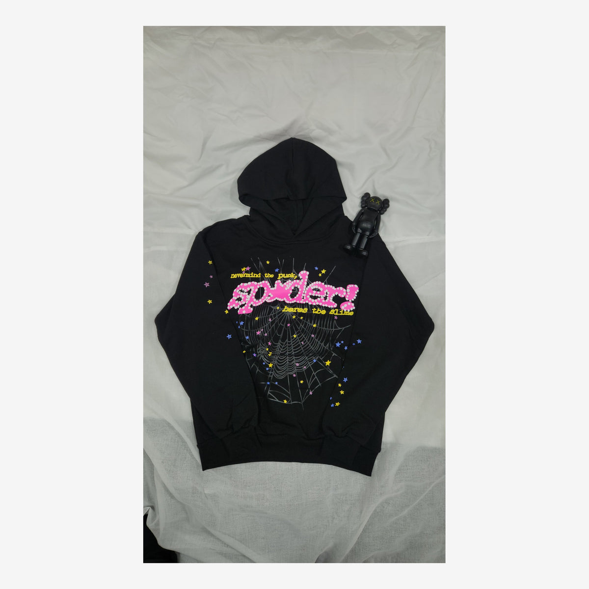 SP5DER PINK BLACK HOODIE