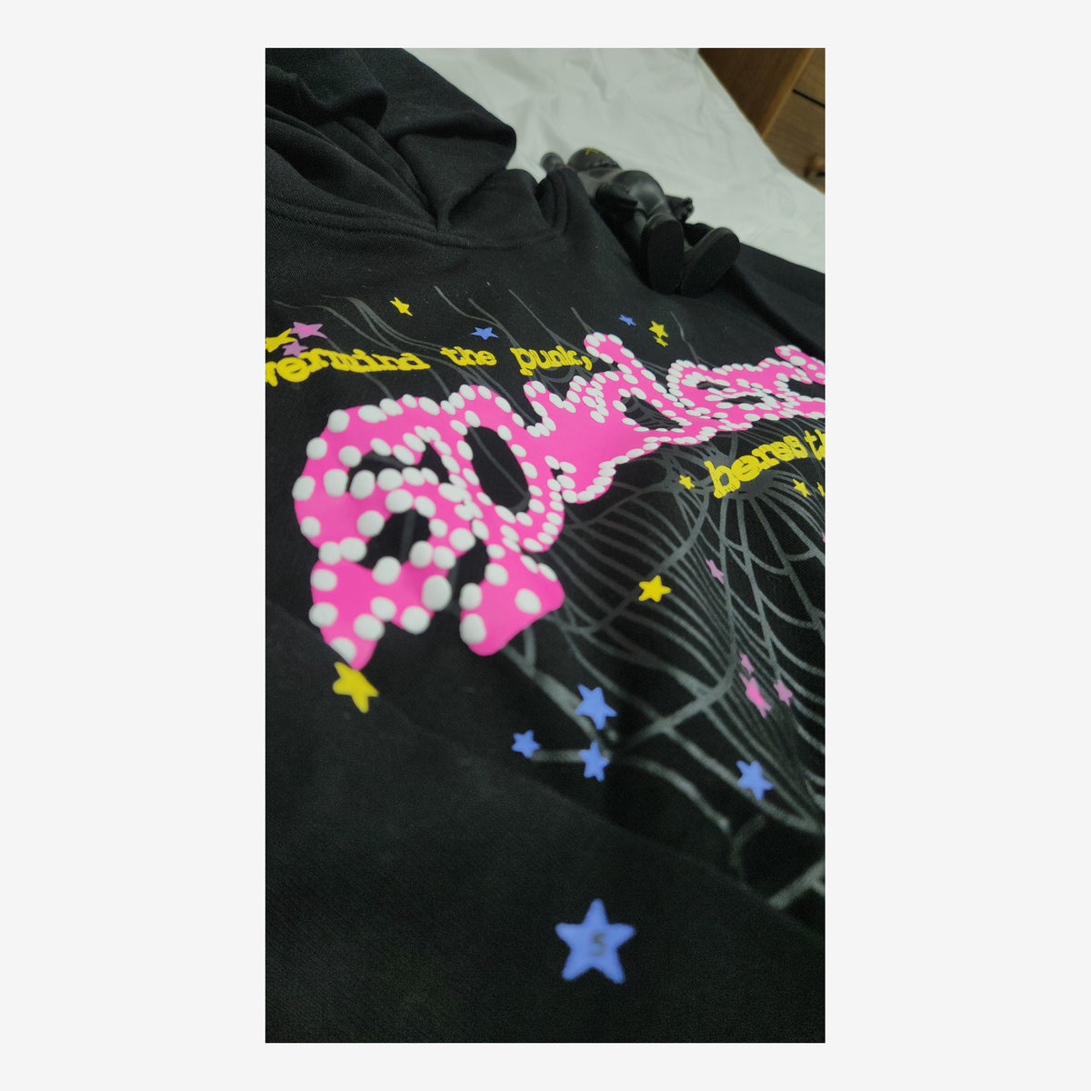 SP5DER PINK BLACK HOODIE
