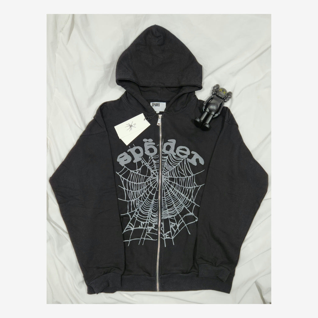SP5DER TRIPLE BLACK ZIP HOODIE